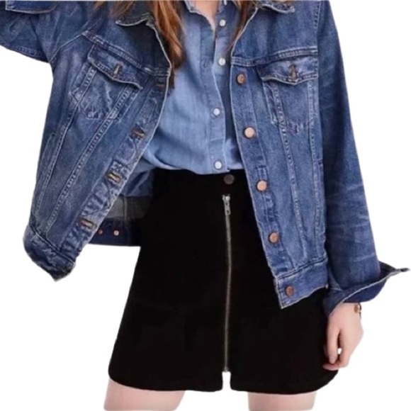 Women's 27 Madewell Fireside Jean Black Denim Skirt Zipper Fly - Picture 1 of 8